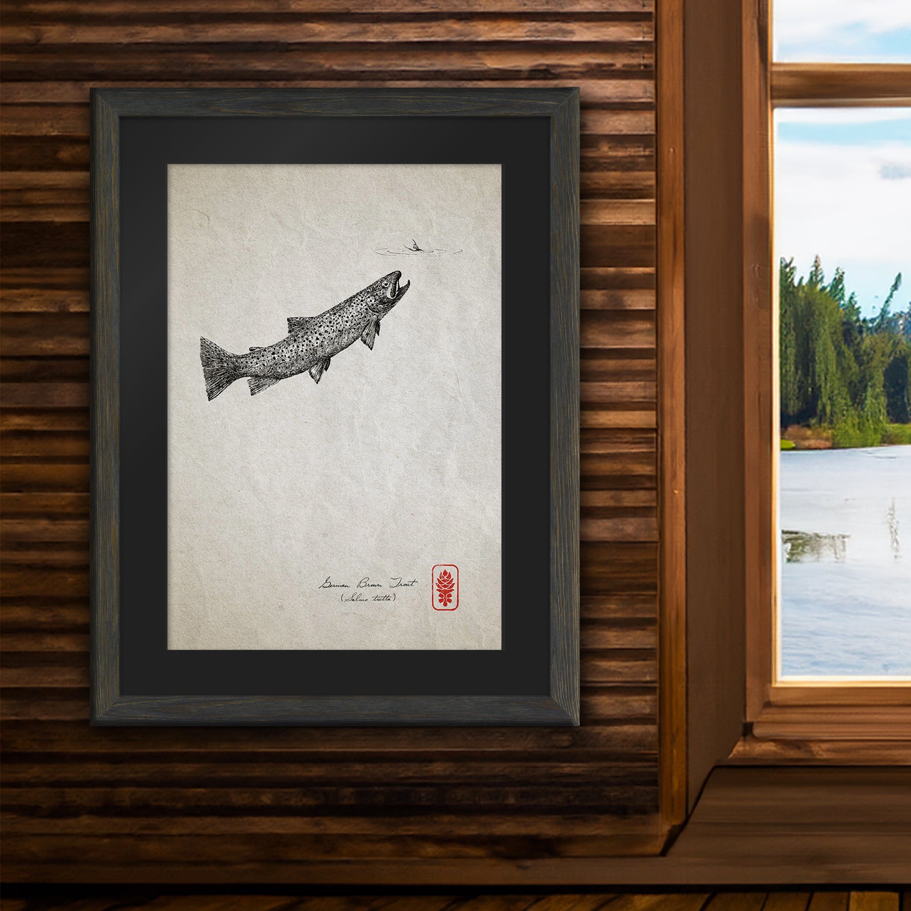 Twin Trout Framed Gyotaku 2024 (Original)